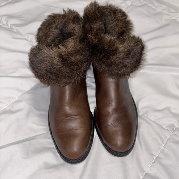 Chicos brown leather faux fur ankle boot Sloucy fold over Size 7.5 - Picture 3 of 9